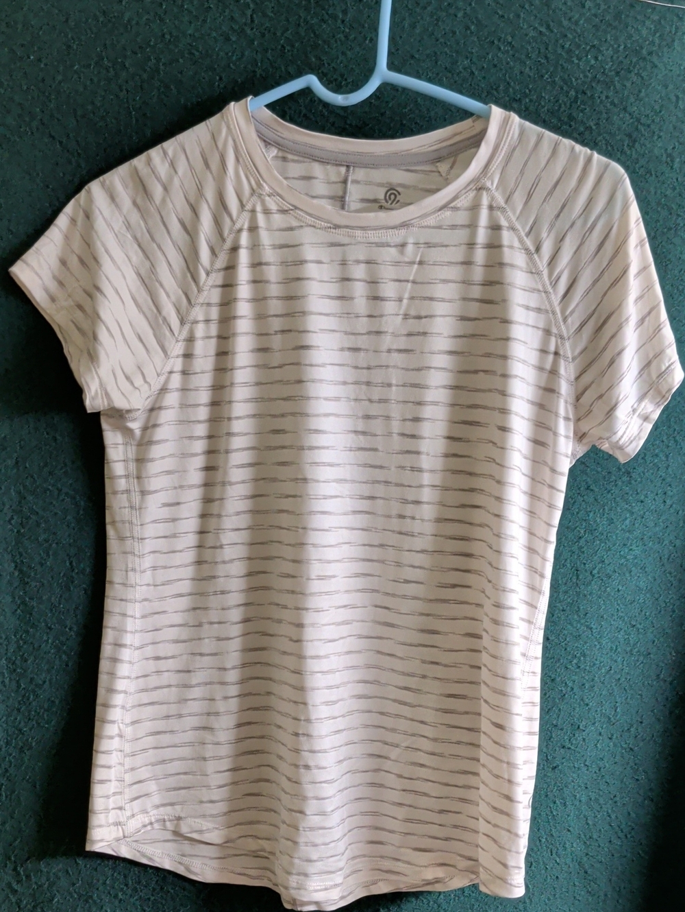 Champion Cream Short-Sleeve Tee with Thin Gray Stripes